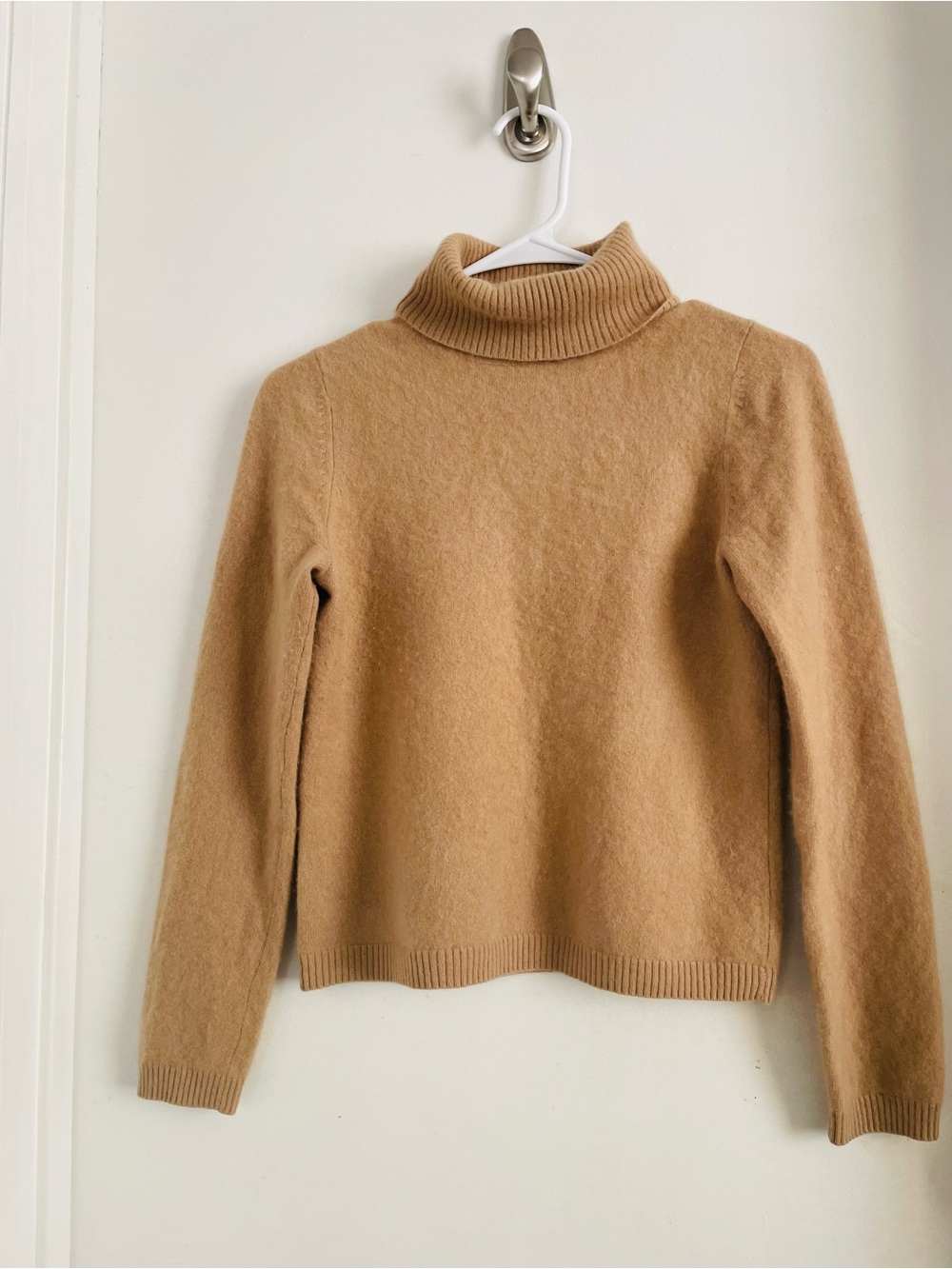 Neiman Marcus Cashmere Camel Ribbed Turtleneck Sweater